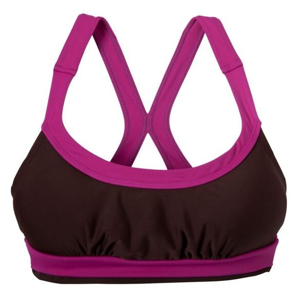 Prana Tamarac Colorblock Brown & Hot Pink Fuchsia Swimsuit Top Size Medium - Picture 1 of 7